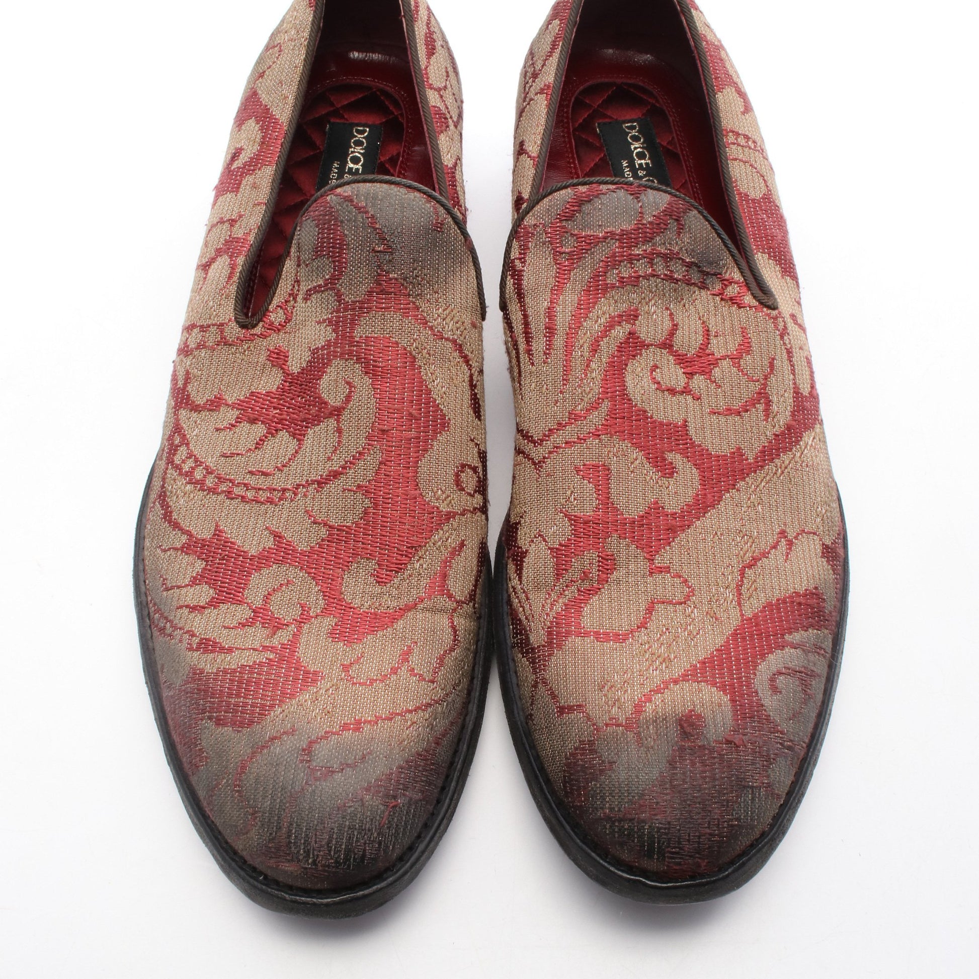ジャガード ドレスシューズ 花柄 ファブリック レッド カーキブラウン ドルチェアンドガッバーナ シューズ DOLCE&GABBANA