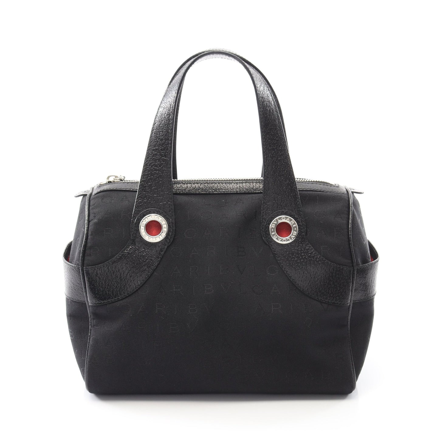 ロゴマニア ハンドバッグ キャンバス レザー ブラック ブルガリ バッグ BVLGARI