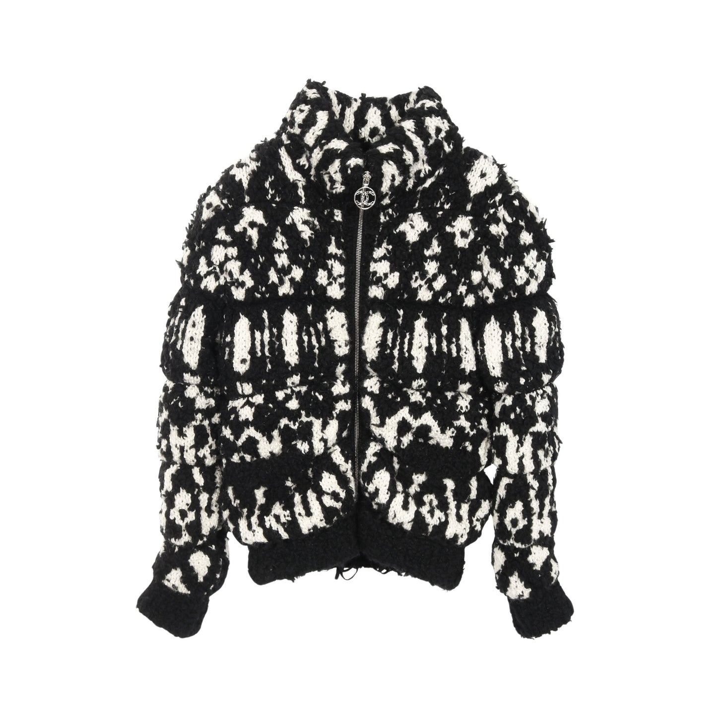ココマーク ニット ブルゾン 総柄 ウール カシミヤ ブラック ホワイト 中綿 シャネル アウター CHANEL