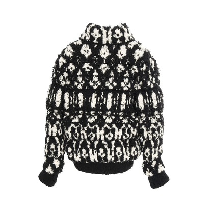 ココマーク ニット ブルゾン 総柄 ウール カシミヤ ブラック ホワイト 中綿 シャネル アウター CHANEL