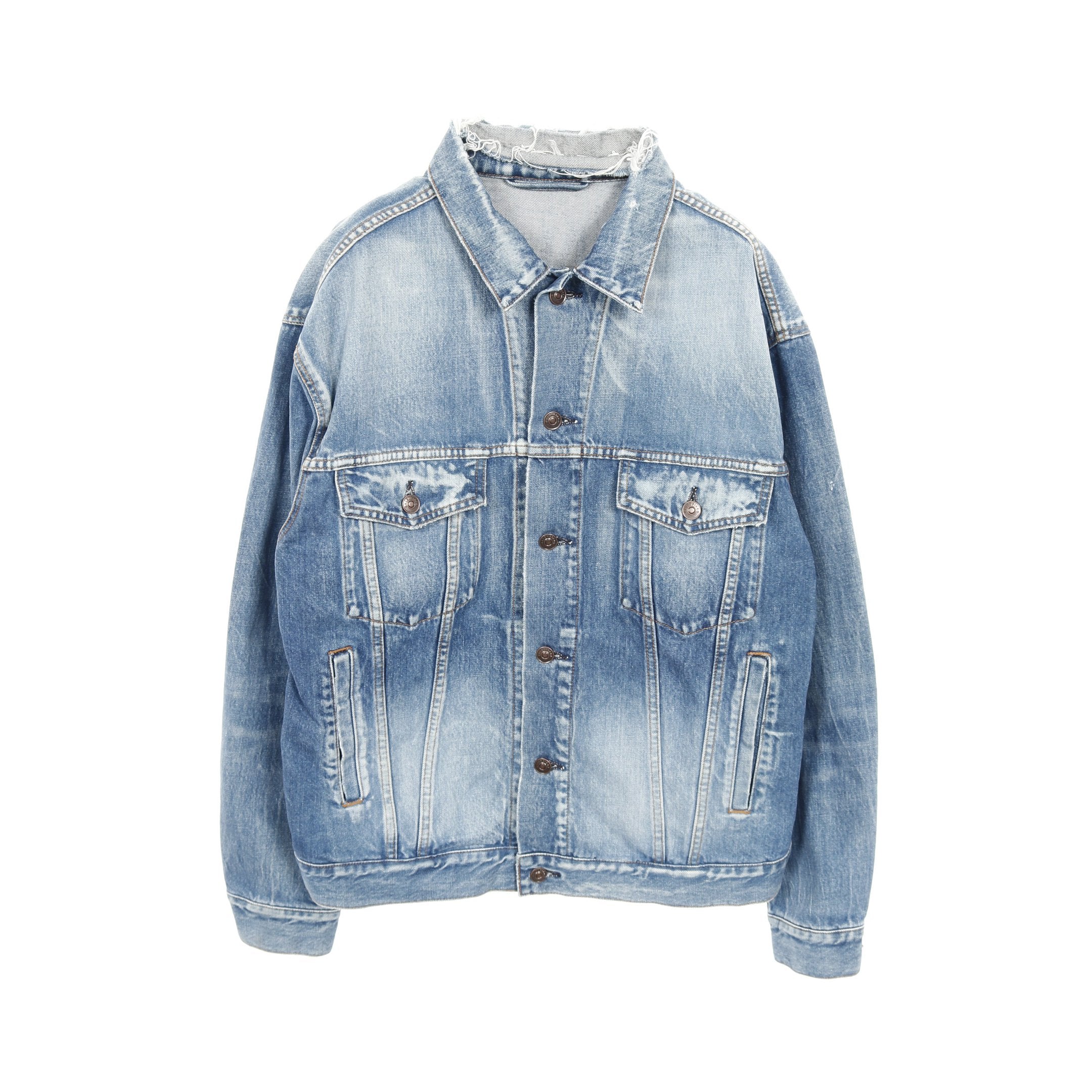 デニムジャケット バックロゴ コットン ブルー ダメージ加工