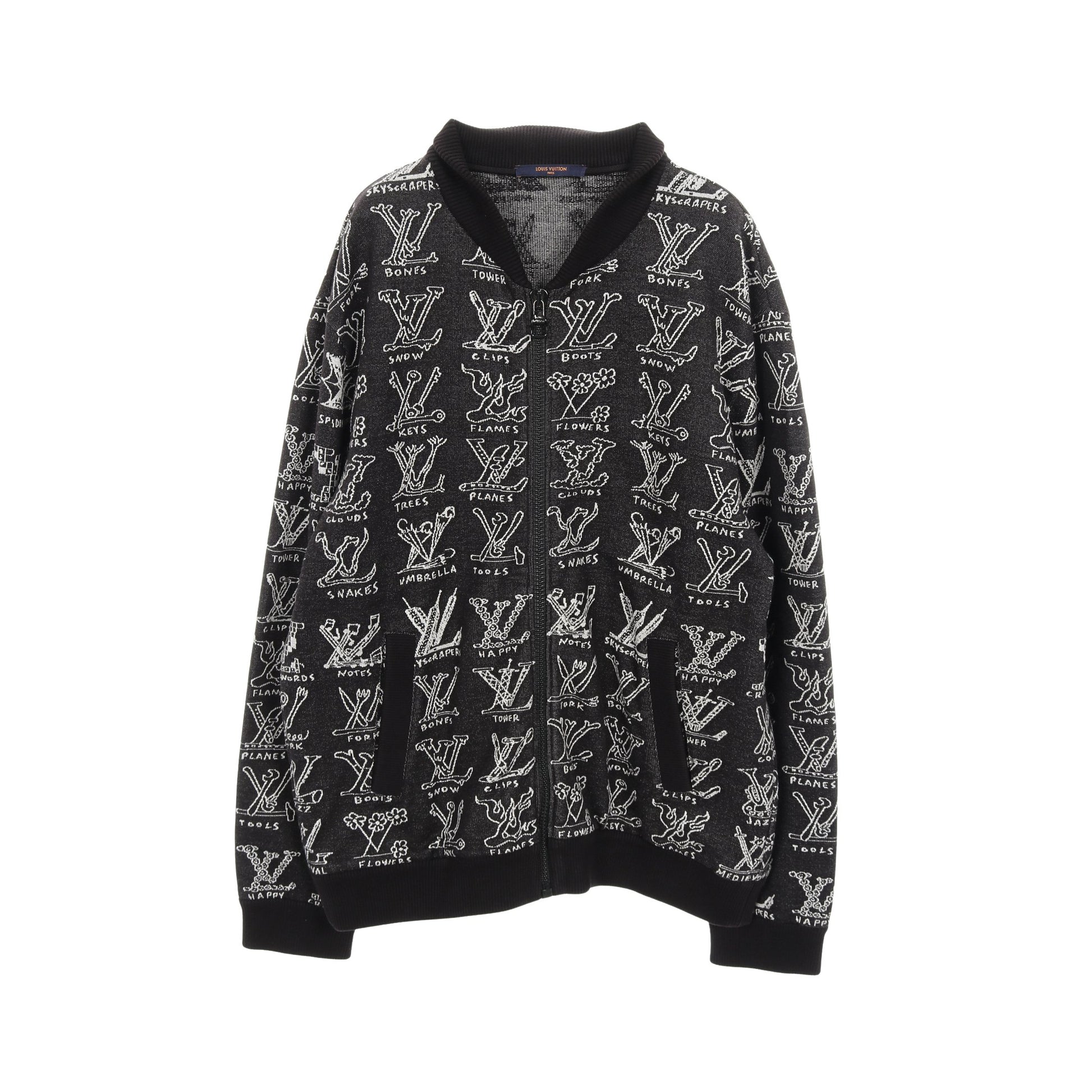 LVカートゥーンジャガードジップスルーブルゾン ジャケット コットン ブラック ルイヴィトン アウター LOUIS VUITTON
