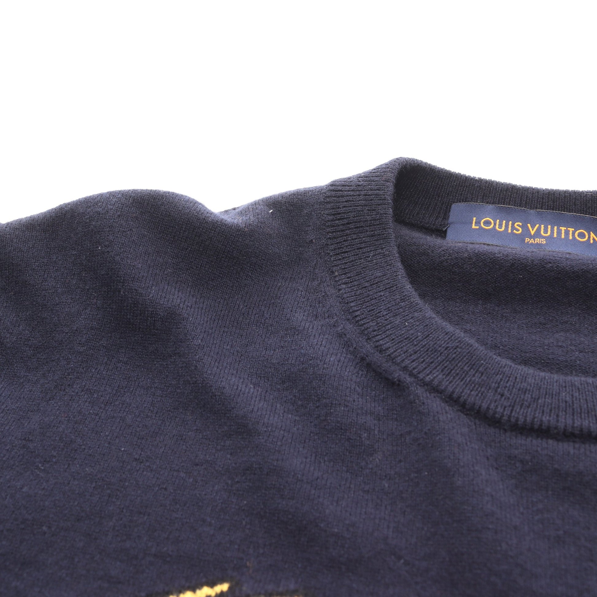 LOUIS VUITTON × NIGO インタルシアジャカード ドラゴン グラフィック ニット クルーネック カシミヤ ネイビー マルチカラー ルイヴィトン トップス LOUIS VUITTON