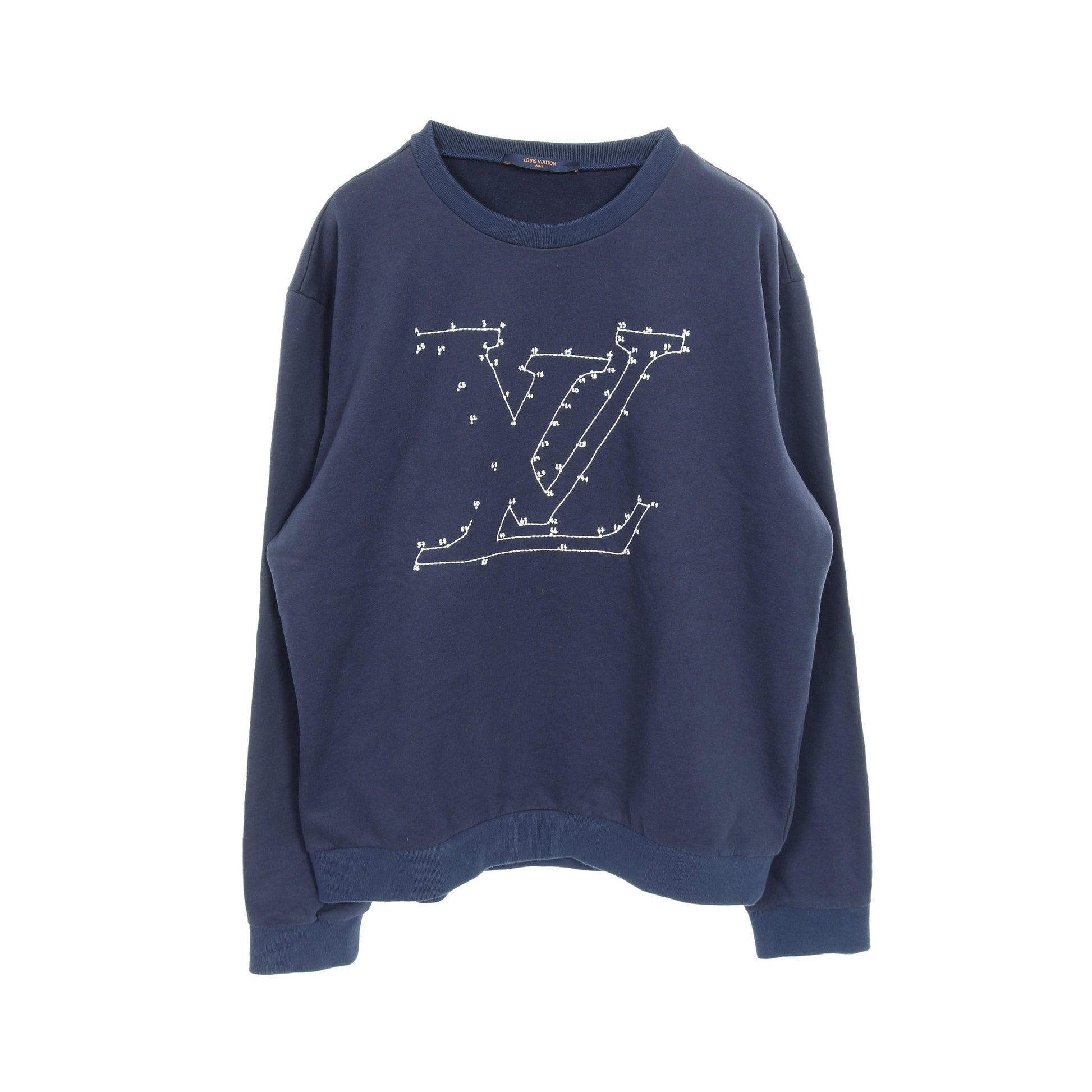 LVステッチプリント エンブロイダリー スウェットシャツ クルーネック コットン ネイビー 裏起毛 ルイヴィトン トップス LOUIS VUITTON