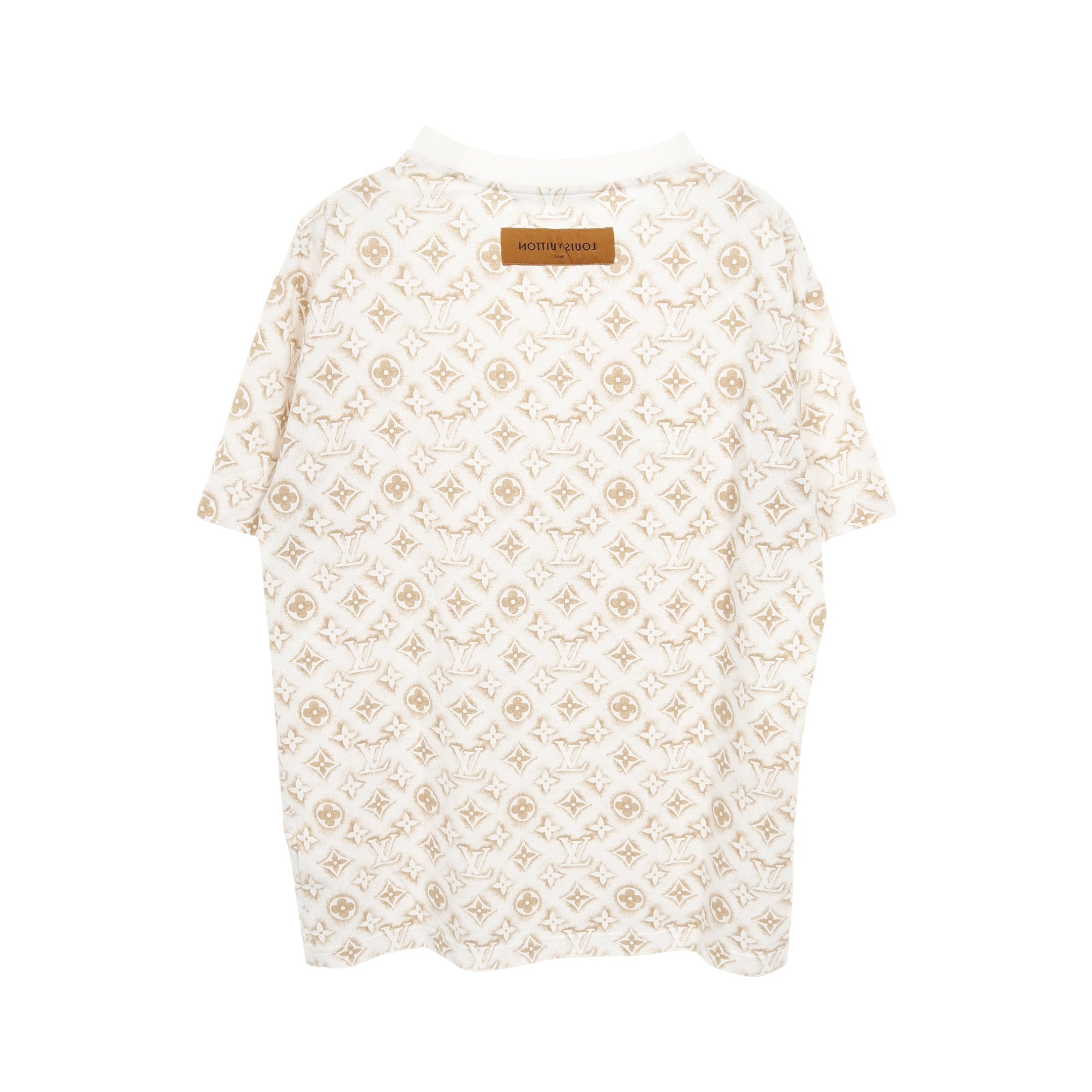 LOUIS VUITTON 半袖Tシャツ Lサイズ　ホワイト　ゴールド　リボン モノグラム Tシャツ クルーネック 半袖 コットン ホワイト ゴールド