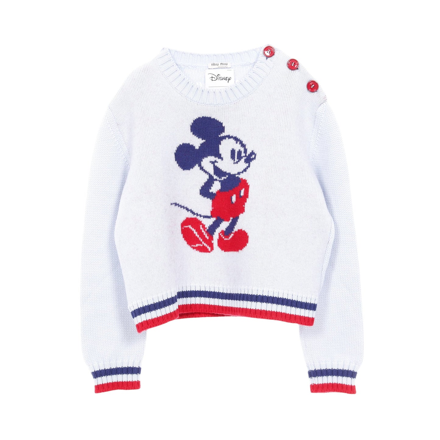 miu miu × Disney ニット ミッキーマウス ウール ライトブルー ネイビー レッド クロップド丈 ミュウミュウ トップス miu miu