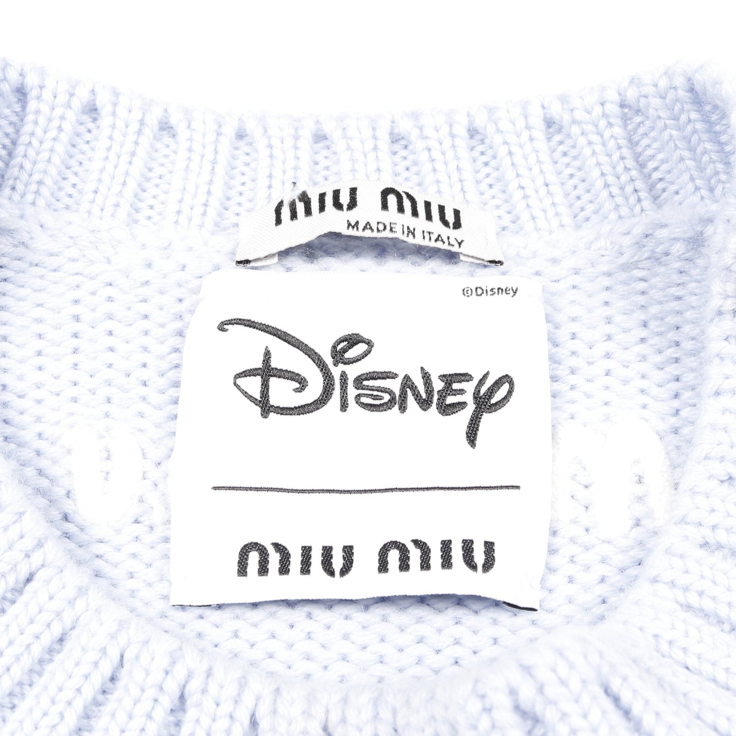 miu miu × Disney ニット ミッキーマウス ウール ライトブルー ネイビー レッド クロップド丈 ミュウミュウ トップス miu miu