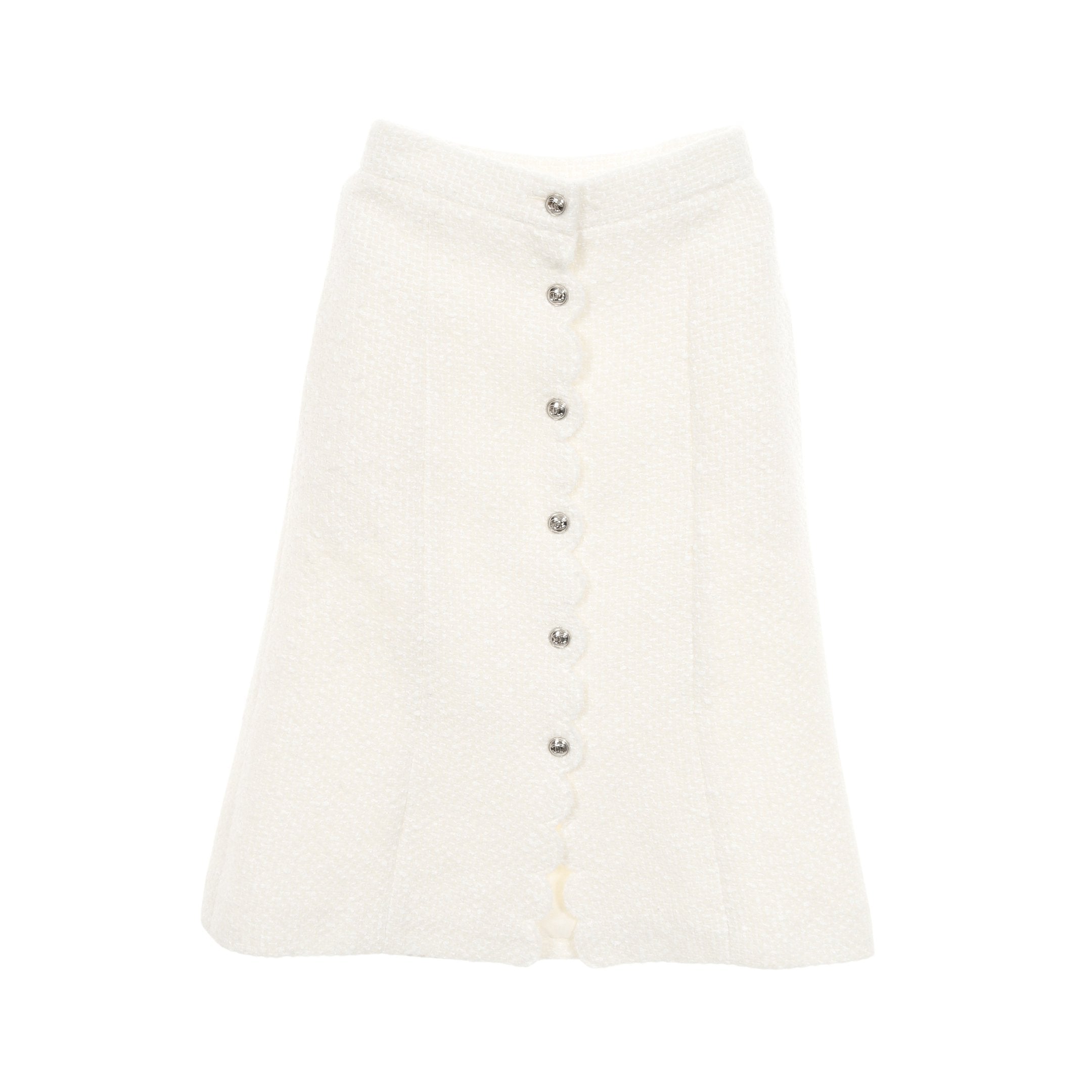 ココマークボタン ツイード ラップスカート ウール ホワイト