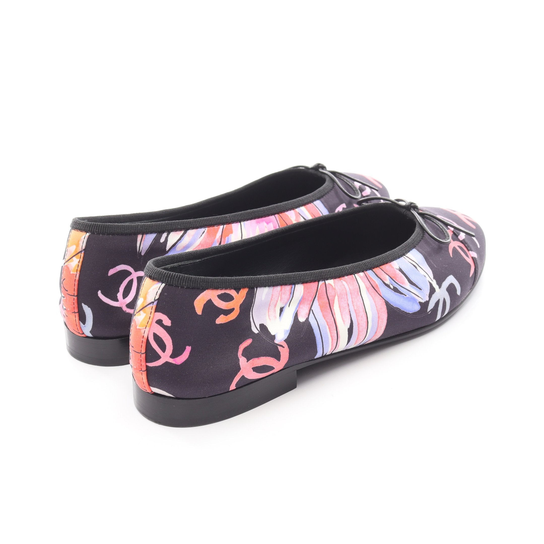 ココマーク フラットシューズ ファブリック ブラック ピンク