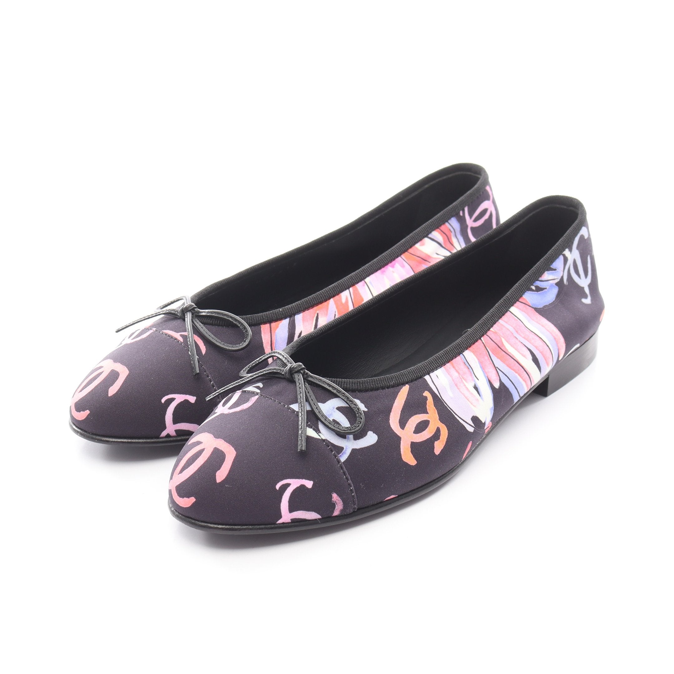 ココマーク フラットシューズ ファブリック ブラック ピンク マルチ