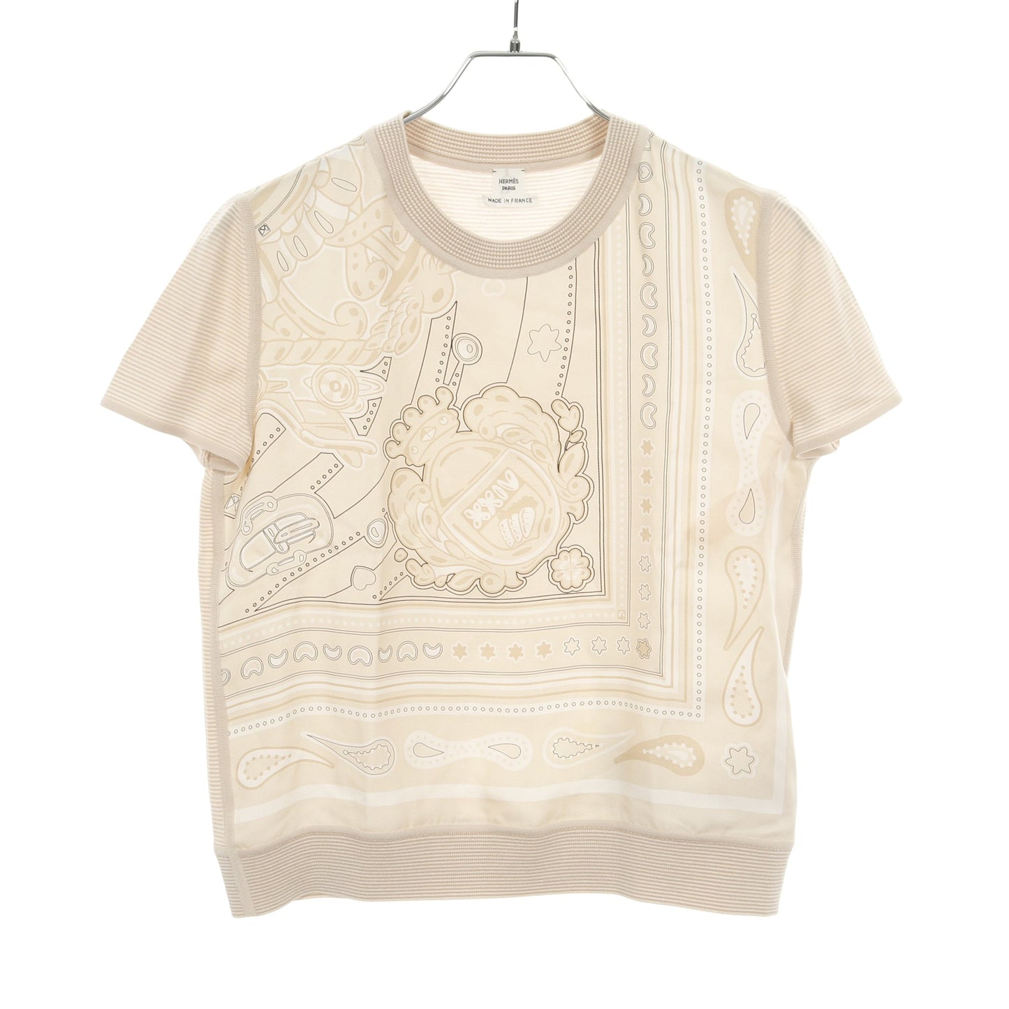 CANDY LIBRIS BANDANA ニット クルーネック 半袖 シルク ウール ベージュ エルメス トップス HERMES