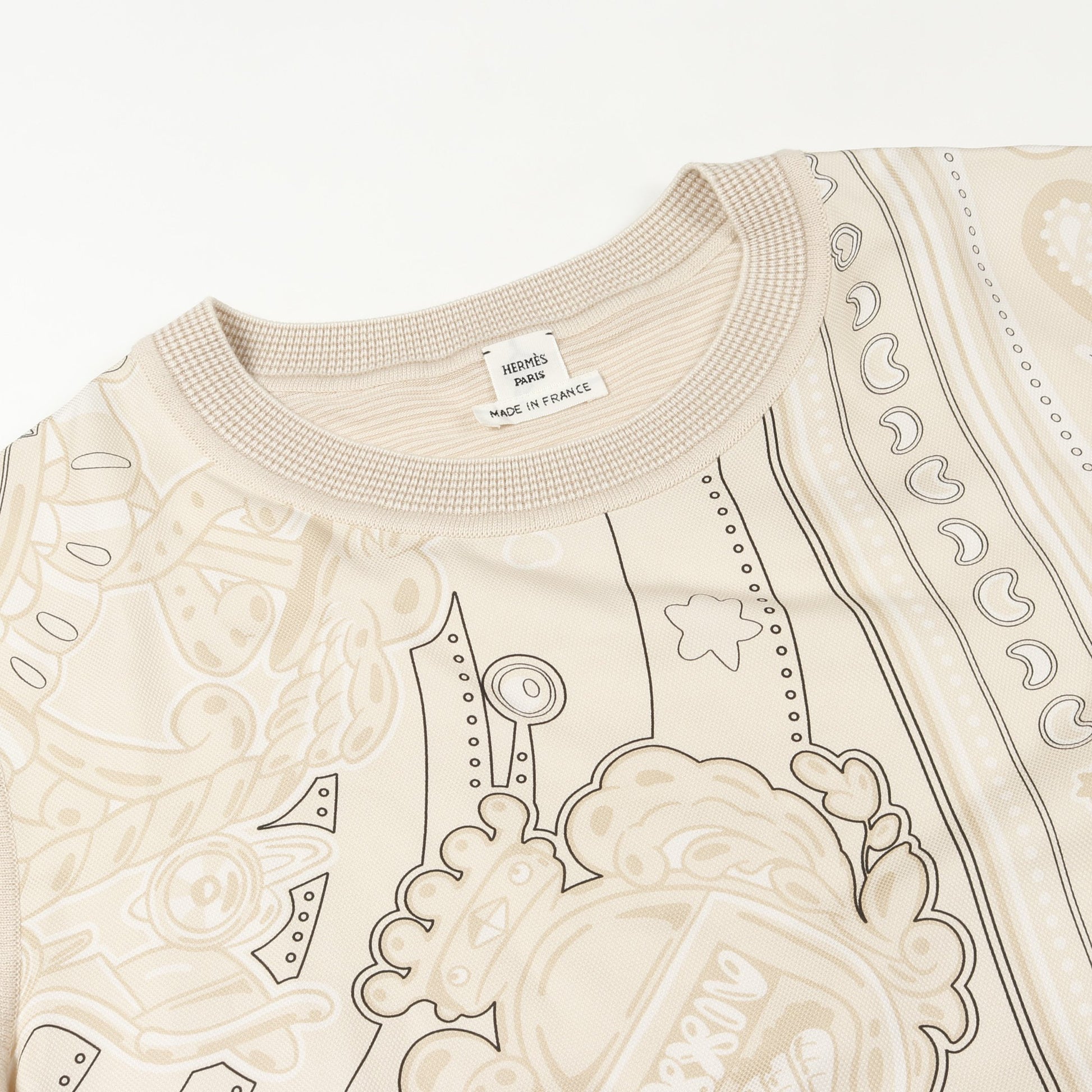 CANDY LIBRIS BANDANA ニット クルーネック 半袖 シルク ウール ベージュ エルメス トップス HERMES
