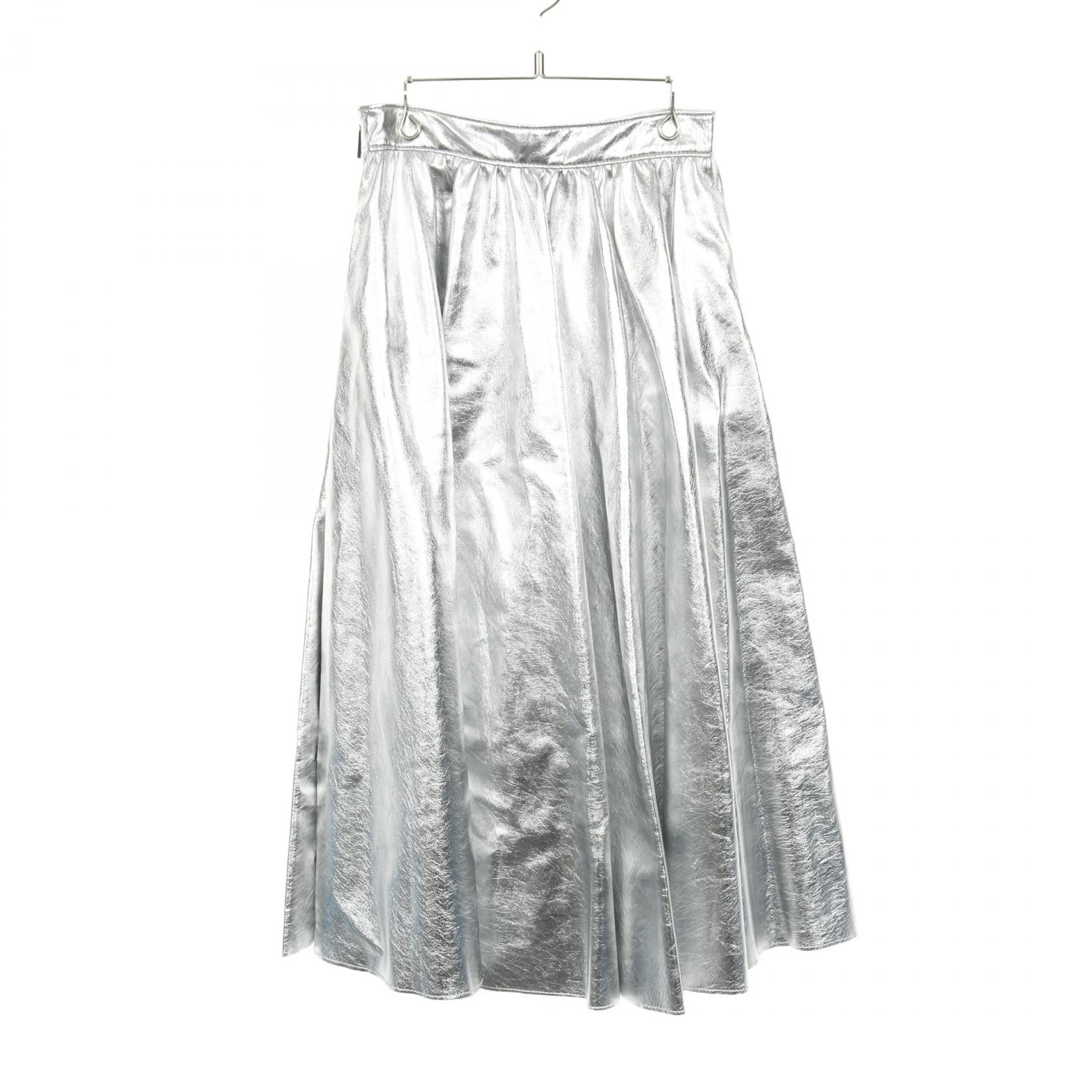 フレア スカート ビスコース シルバー フェイクレザー エムエスジーエム ボトムス MSGM