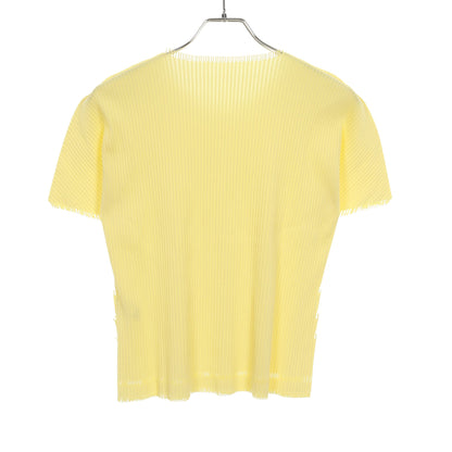 プリーツ ニット 半袖 ナイロン イエロー フリンジ プリーツプリーズ トップス PLEATS PLEASE