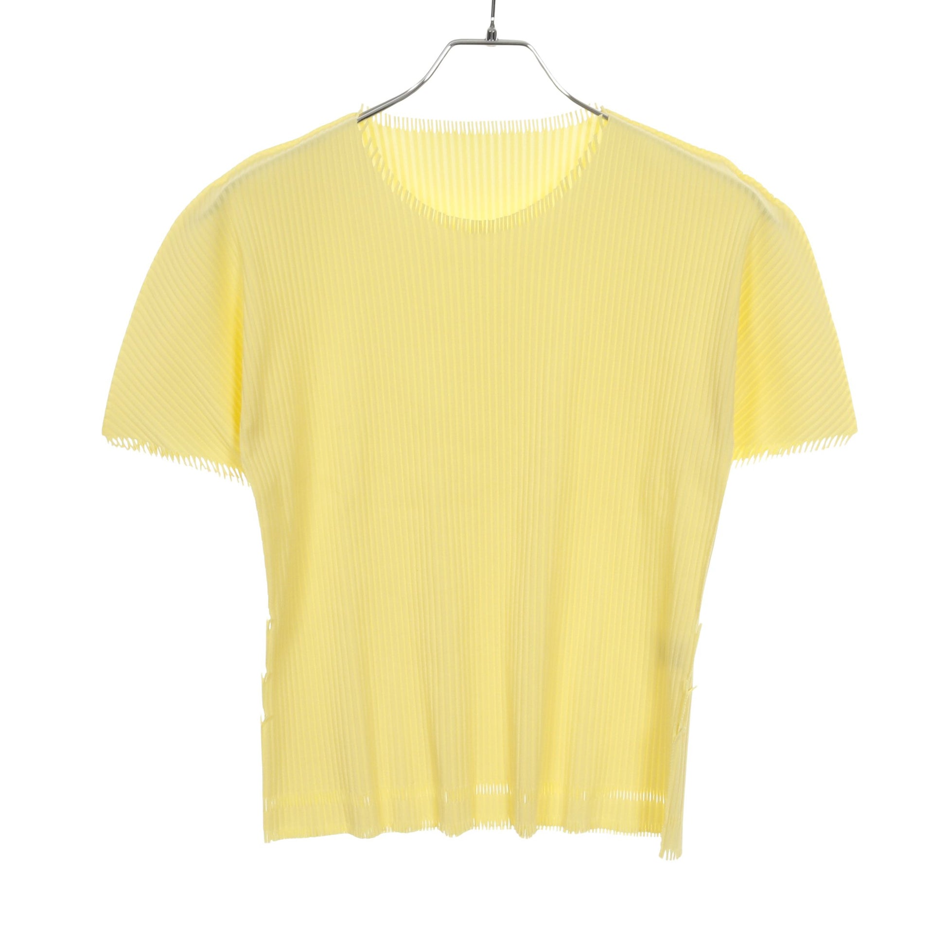 プリーツ ニット 半袖 ナイロン イエロー フリンジ プリーツプリーズ トップス PLEATS PLEASE