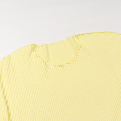 プリーツ ニット 半袖 ナイロン イエロー フリンジ プリーツプリーズ トップス PLEATS PLEASE