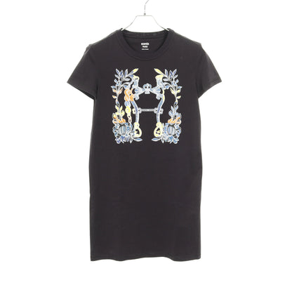 カルトゥーシュ Tシャツ ワンピース コットン ブラック マルチカラー エルメス ワンピース HERMES