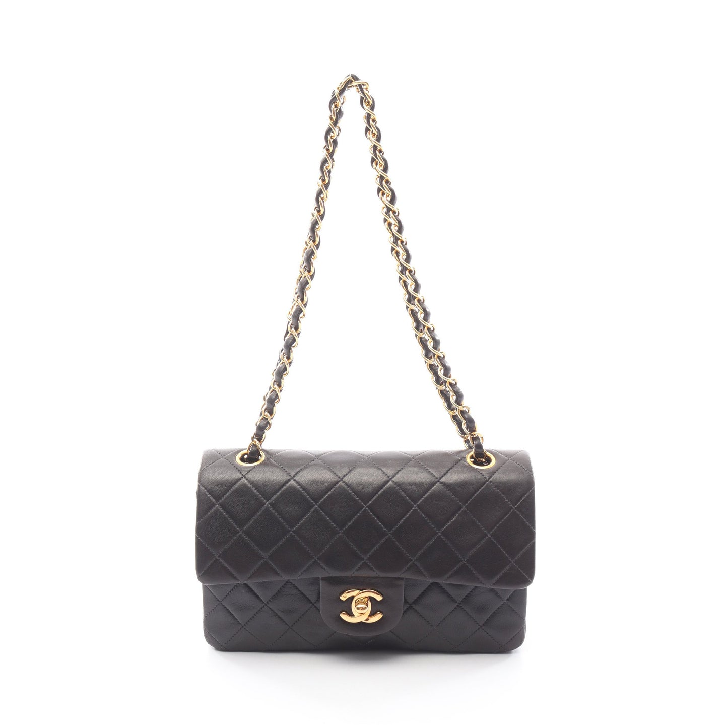マトラッセ Wフラップ Wチェーンショルダーバッグ ラムスキン ブラック ゴールド金具 シャネル バッグ CHANEL