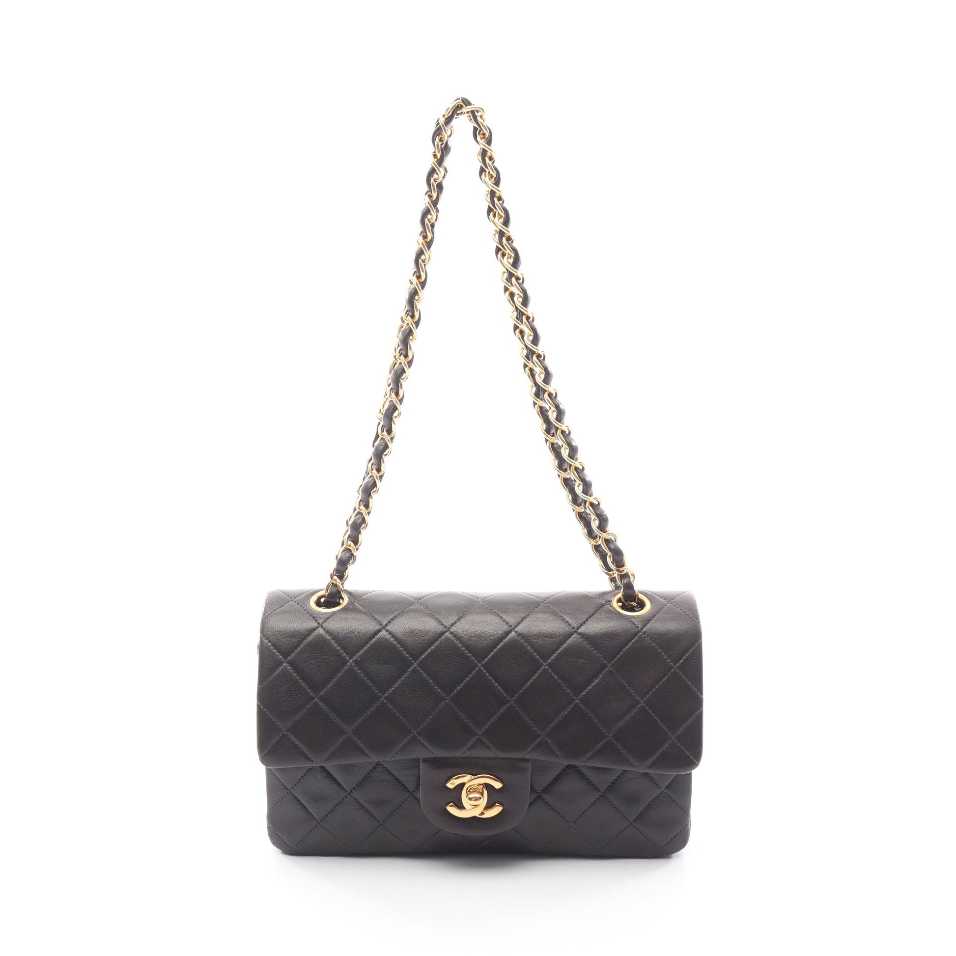 マトラッセ Wフラップ Wチェーンショルダーバッグ ラムスキン ブラック ゴールド金具 シャネル バッグ CHANEL