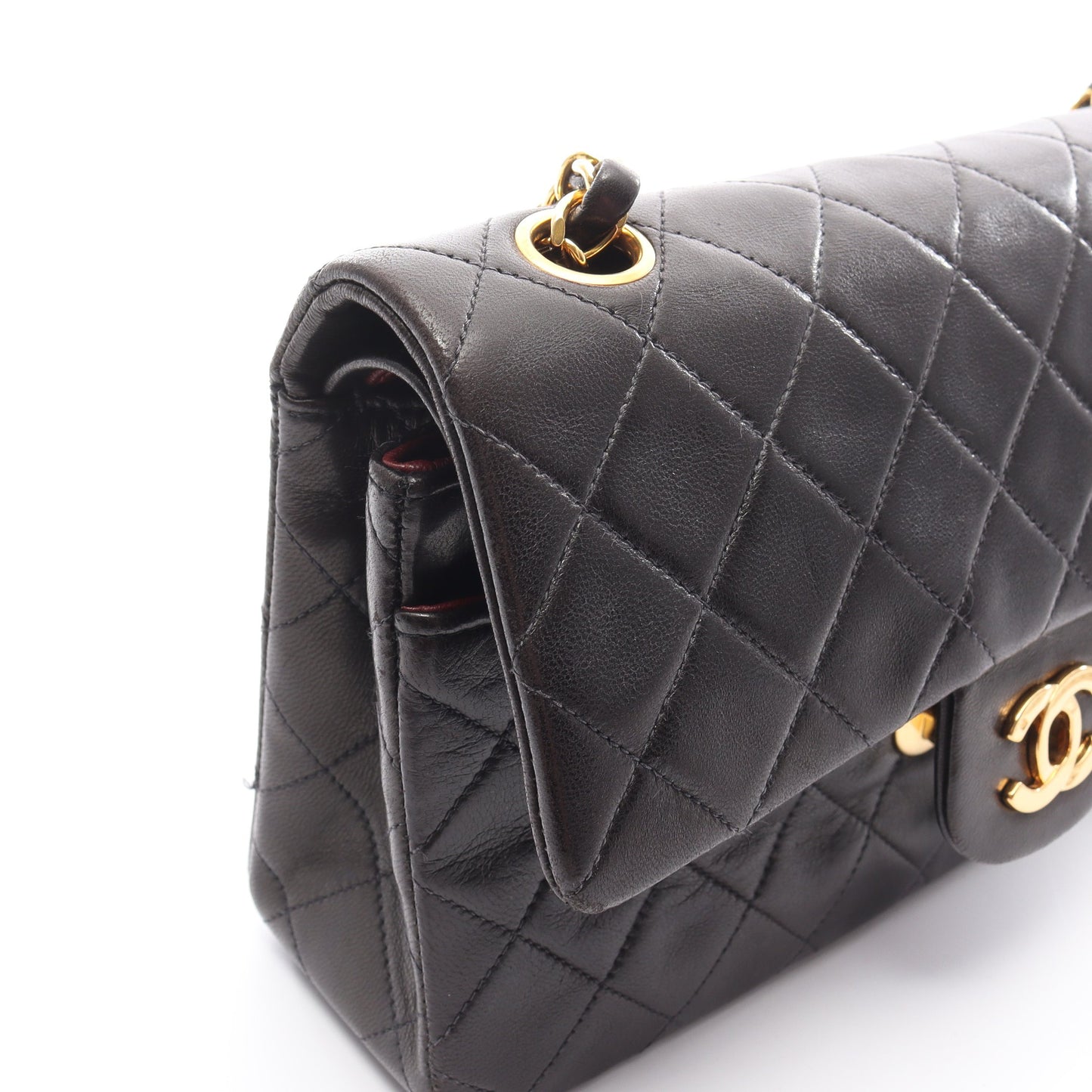マトラッセ Wフラップ Wチェーンショルダーバッグ ラムスキン ブラック ゴールド金具 シャネル バッグ CHANEL