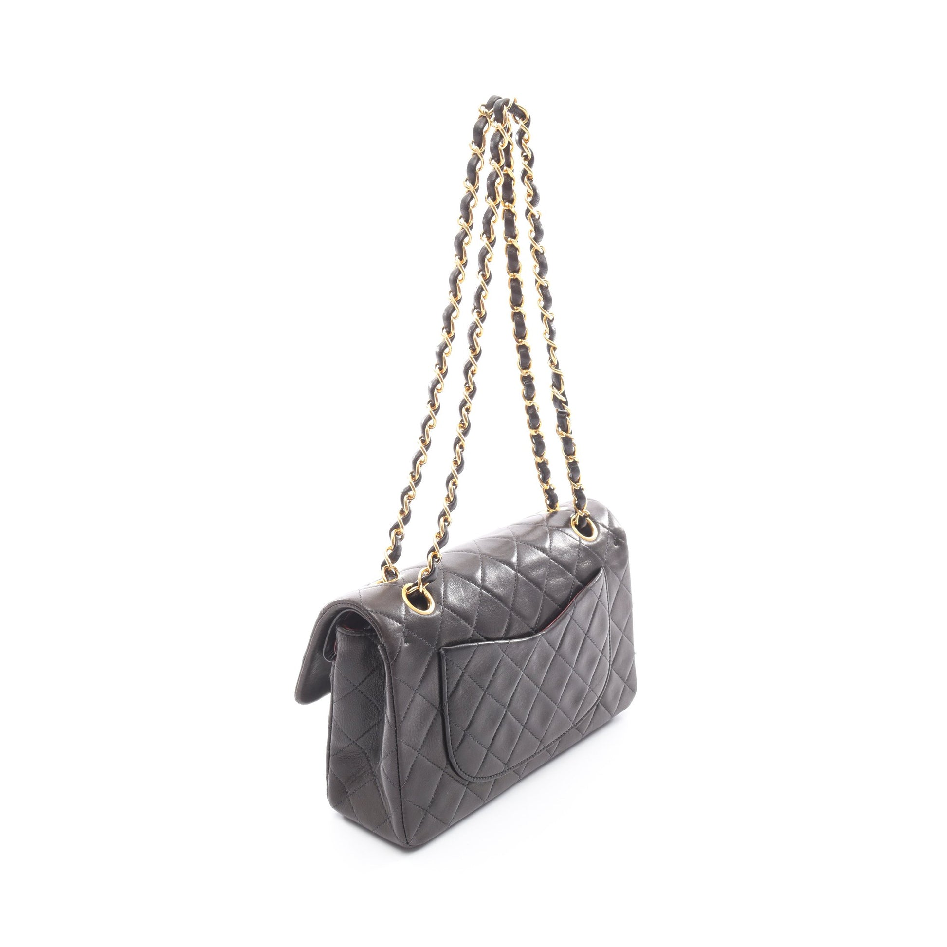 マトラッセ Wフラップ Wチェーンショルダーバッグ ラムスキン ブラック ゴールド金具 シャネル バッグ CHANEL