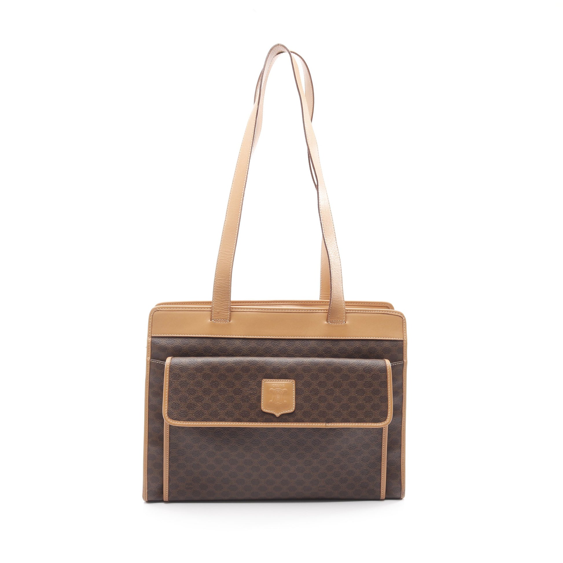 マカダム ショルダーバッグ トートバッグ PVC レザー ダークブラウン ベージュ セリーヌ バッグ CELINE