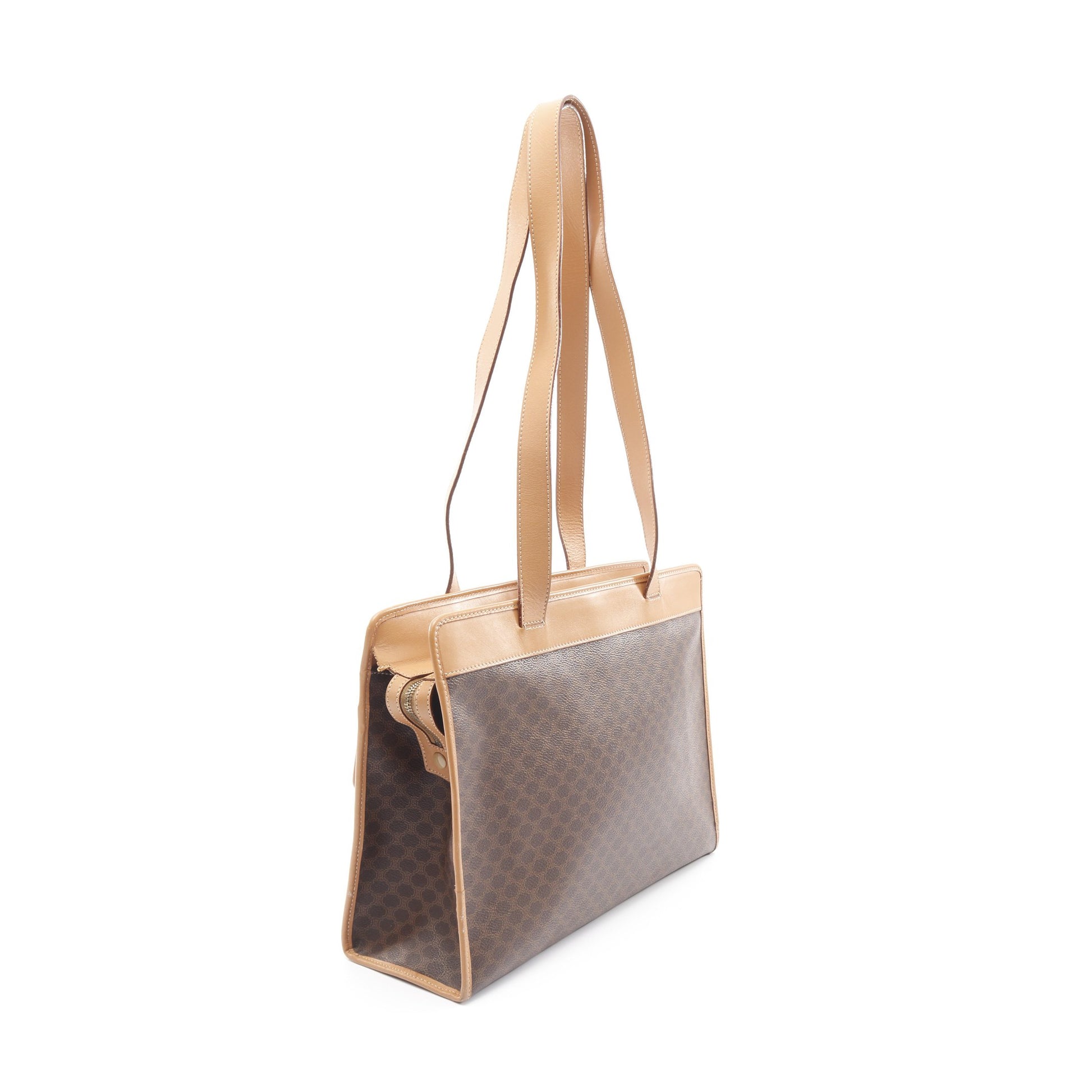マカダム ショルダーバッグ トートバッグ PVC レザー ダークブラウン ベージュ セリーヌ バッグ CELINE