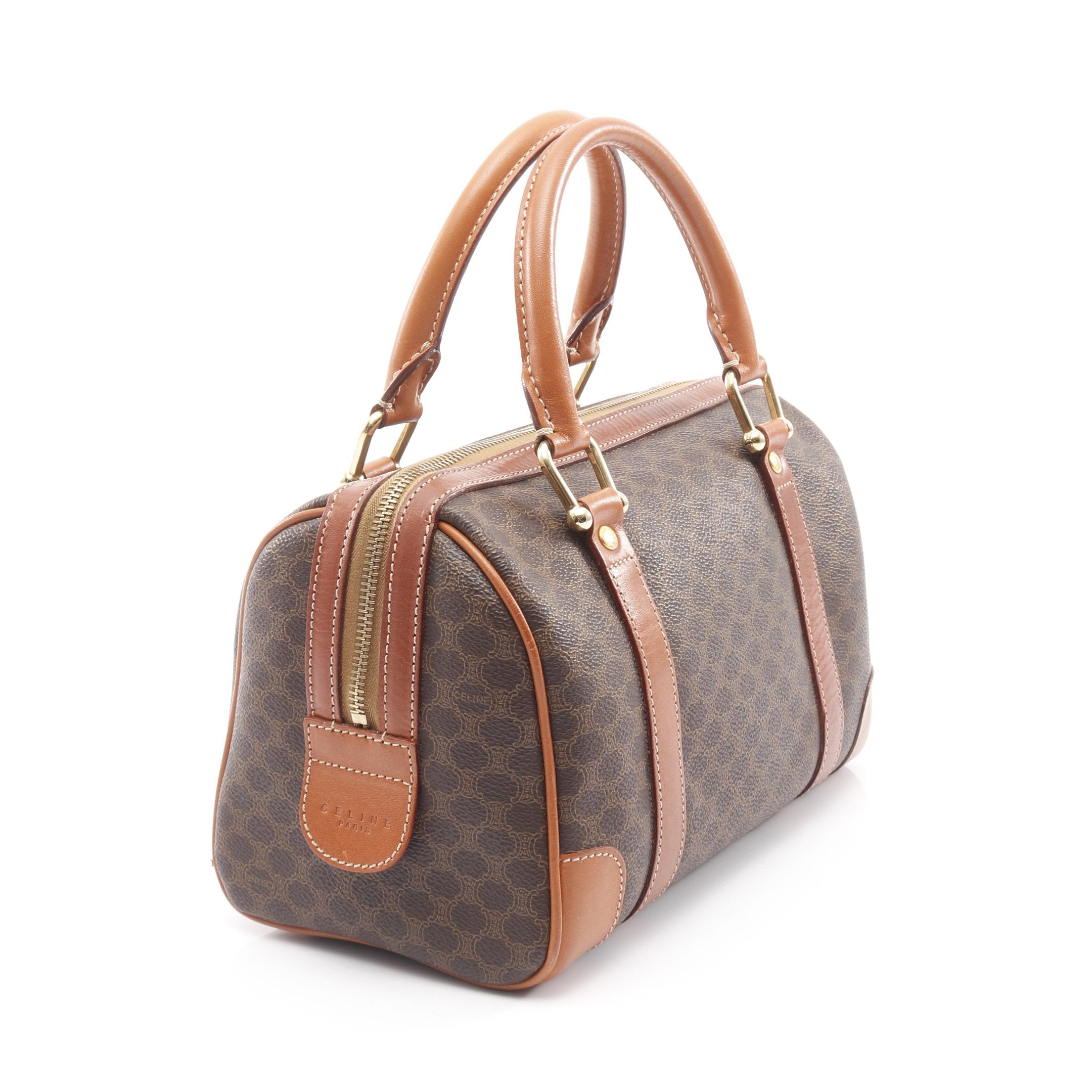 CELINE 　マカダム ハンドバッグ ミニボストン ブラウン マカダム ハンドバッグ ミニボストンバッグ PVC レザー ダークブラウン