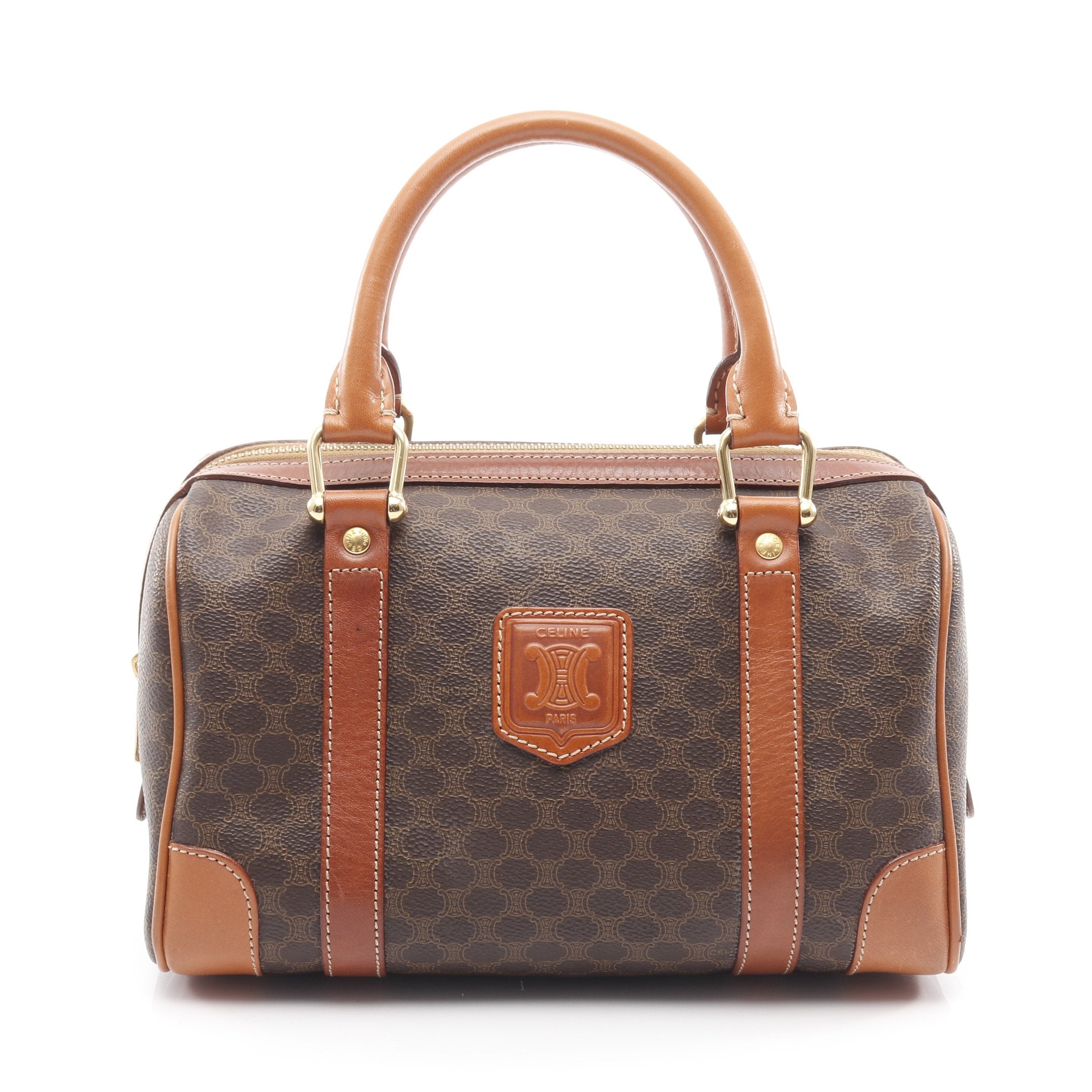 マカダム ハンドバッグ ミニボストンバッグ PVC レザー ダークブラウン