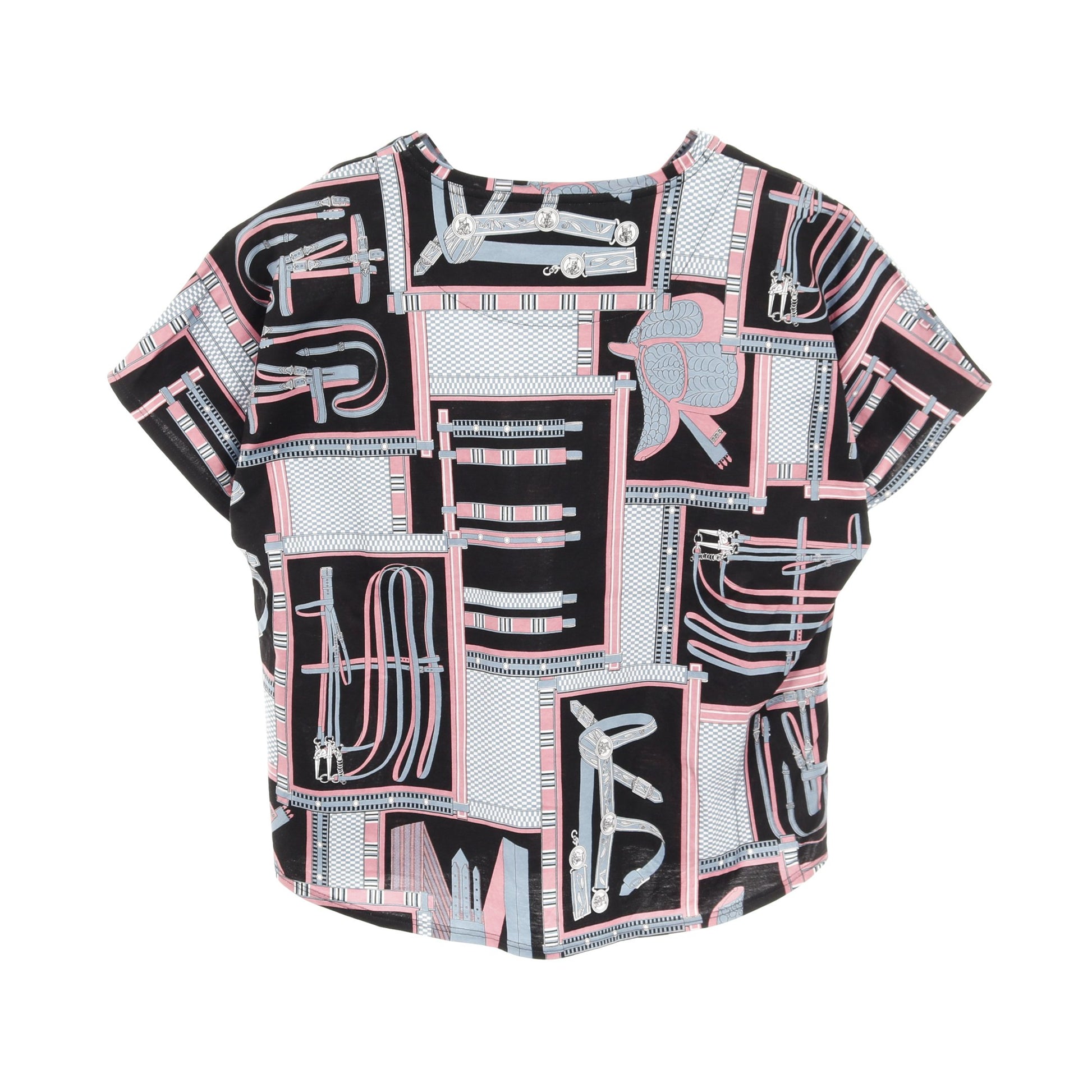 Lettres Equestres Tシャツ クルーネック コットン ブラック ピンク ブルー エルメス トップス HERMES