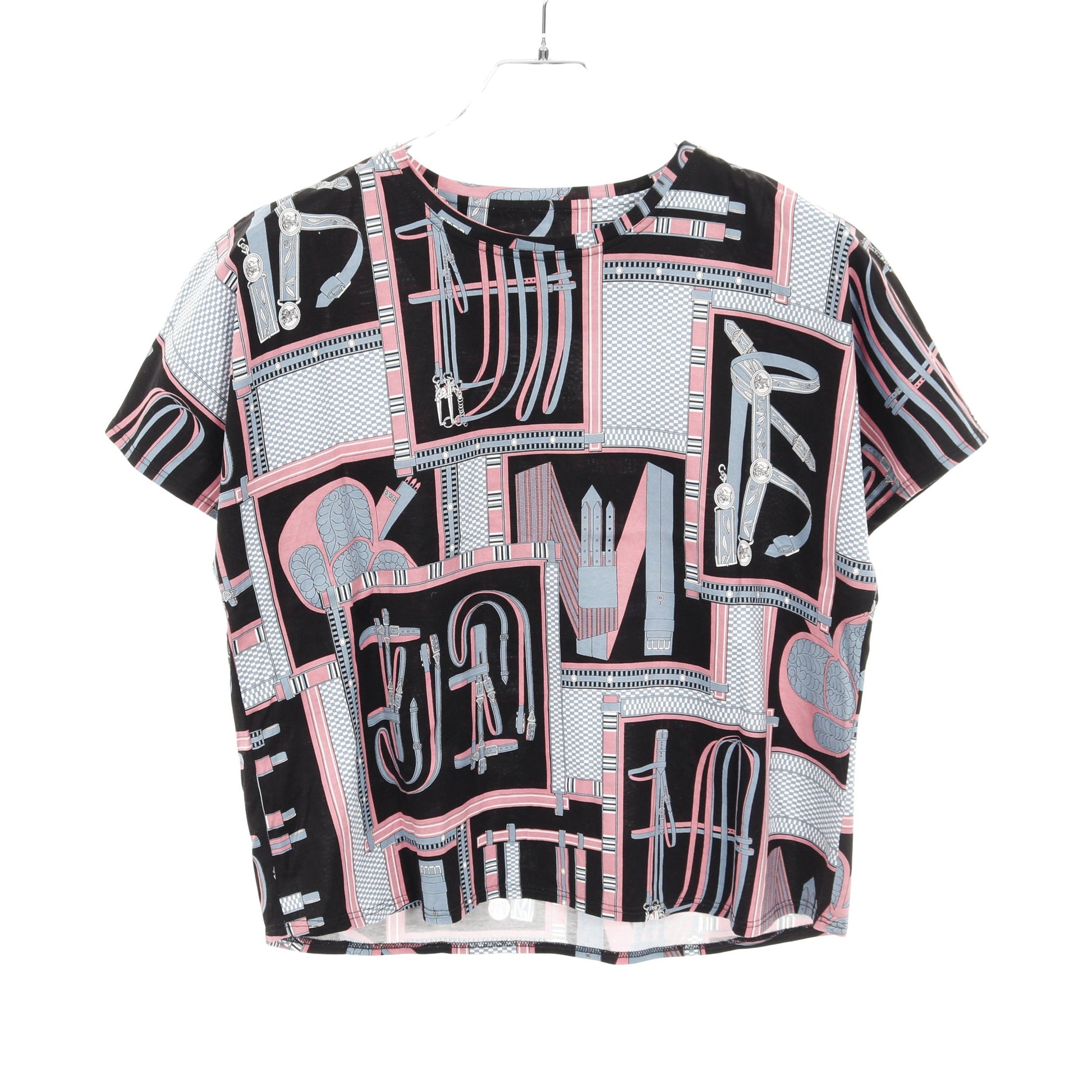 Lettres Equestres Tシャツ クルーネック コットン ブラック ピンク ブルー エルメス トップス HERMES