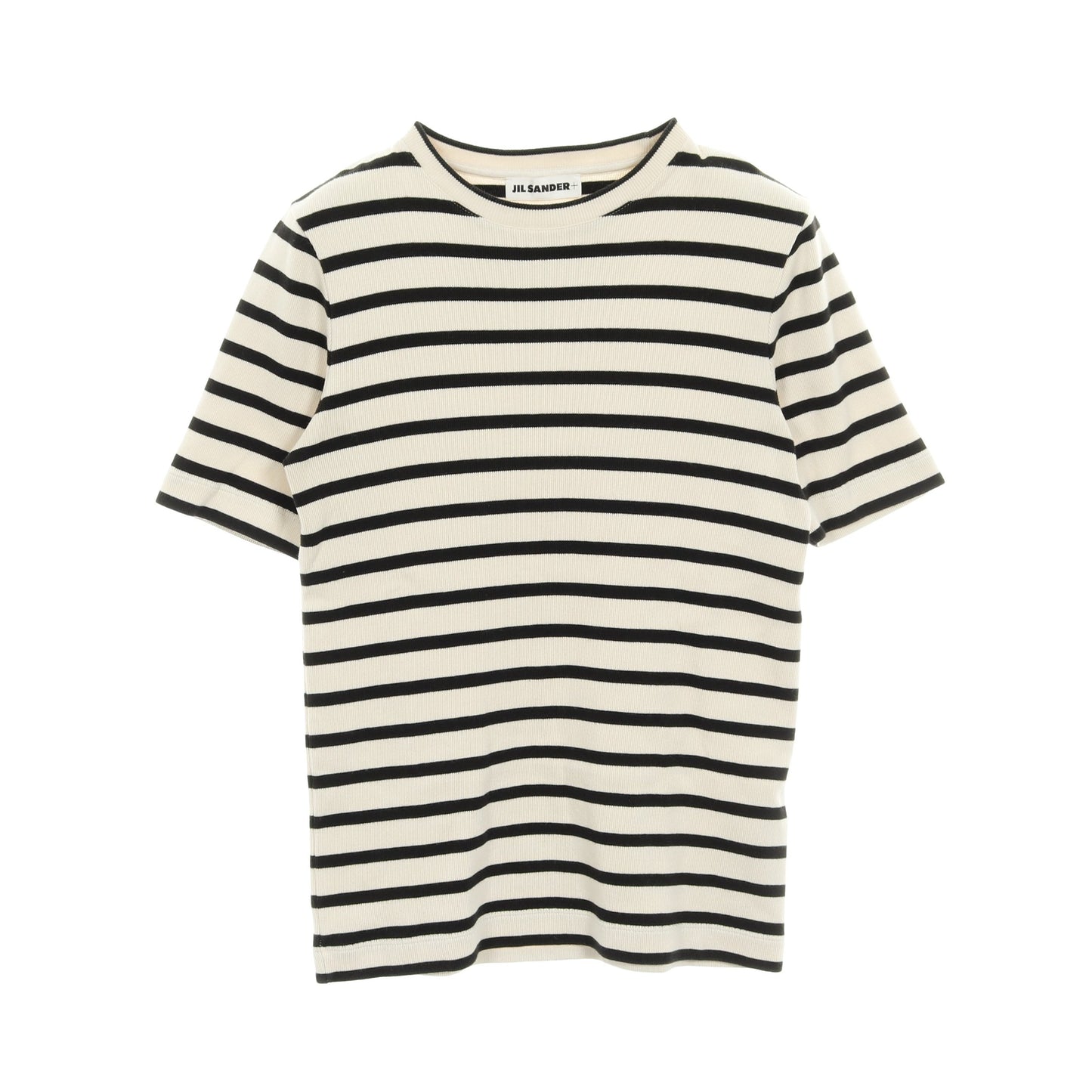 Tシャツ クルーネック 半袖 ボーダー バックロゴ コットン アイボリー ブラック ジルサンダープラス トップス JIL SANDER＋