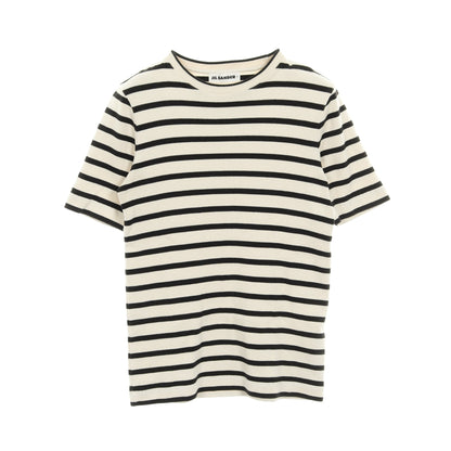 Tシャツ クルーネック 半袖 ボーダー バックロゴ コットン アイボリー ブラック ジルサンダープラス トップス JIL SANDER＋