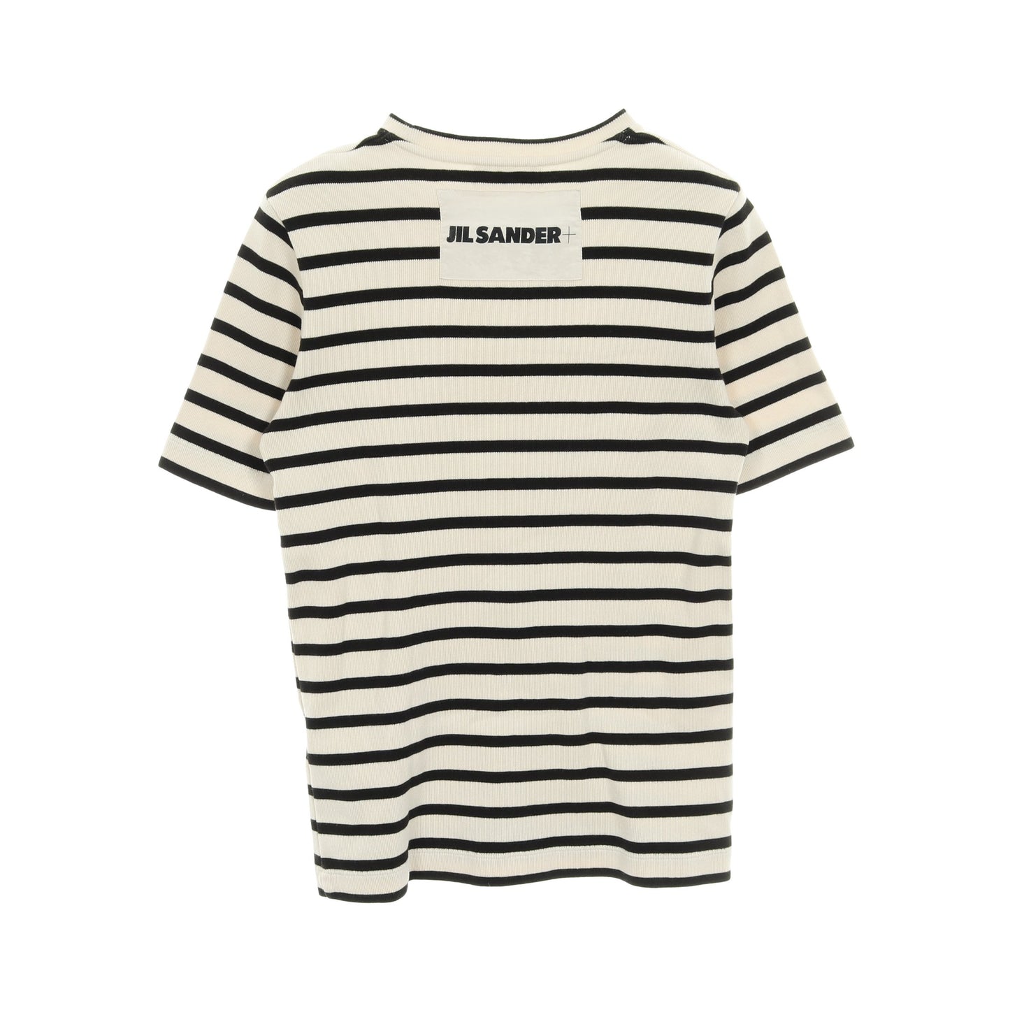 Tシャツ クルーネック 半袖 ボーダー バックロゴ コットン アイボリー ブラック ジルサンダープラス トップス JIL SANDER＋