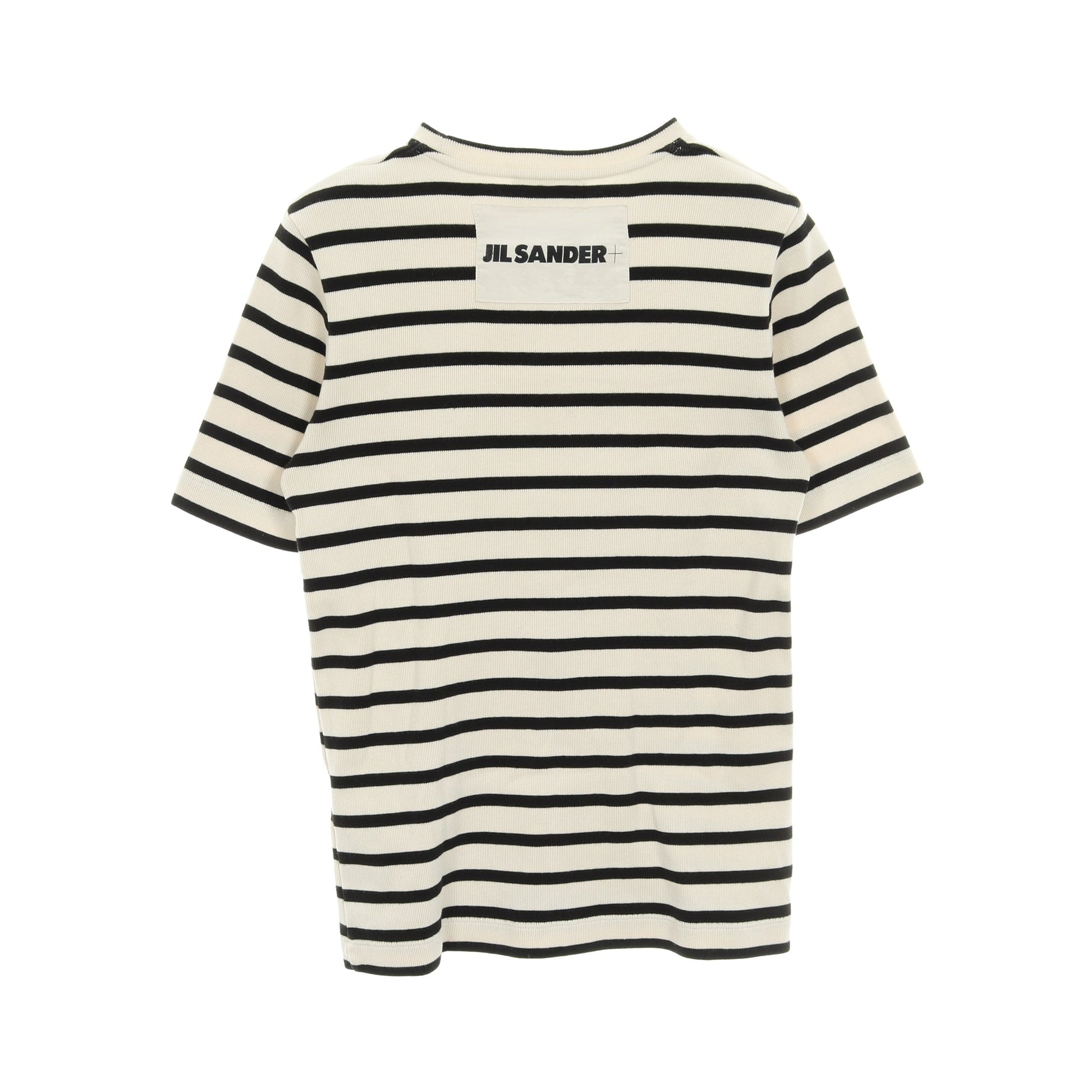 Tシャツ クルーネック 半袖 ボーダー バックロゴ コットン アイボリー ブラック ジルサンダープラス トップス JIL SANDER＋