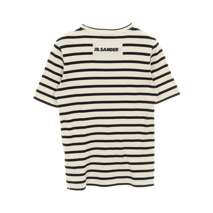 Tシャツ クルーネック 半袖 ボーダー バックロゴ コットン アイボリー ブラック ジルサンダープラス トップス JIL SANDER＋