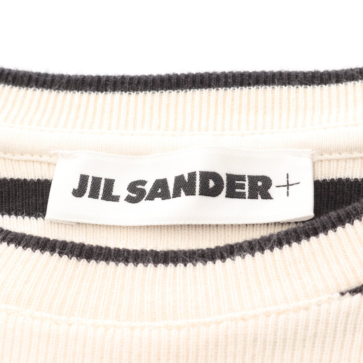 Tシャツ クルーネック 半袖 ボーダー バックロゴ コットン アイボリー ブラック ジルサンダープラス トップス JIL SANDER＋