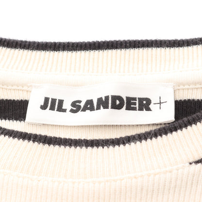 Tシャツ クルーネック 半袖 ボーダー バックロゴ コットン アイボリー ブラック ジルサンダープラス トップス JIL SANDER＋