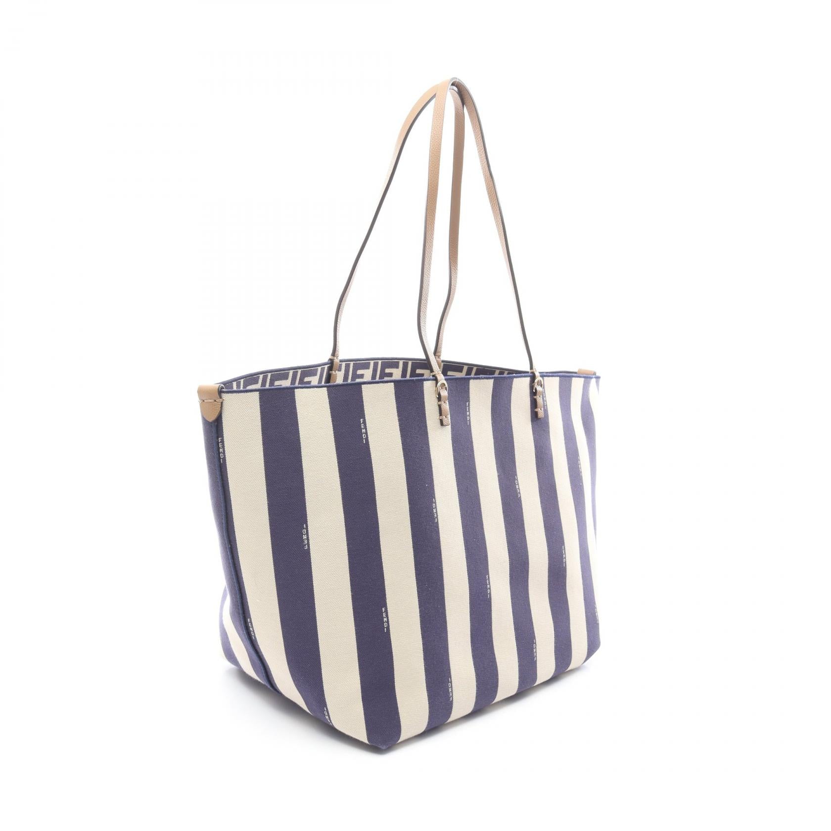 LARGE ROLL ショルダーバッグ トートバッグ キャンバス レザー ベージュ ネイビー リバーシブル フェンディ バッグ FENDI