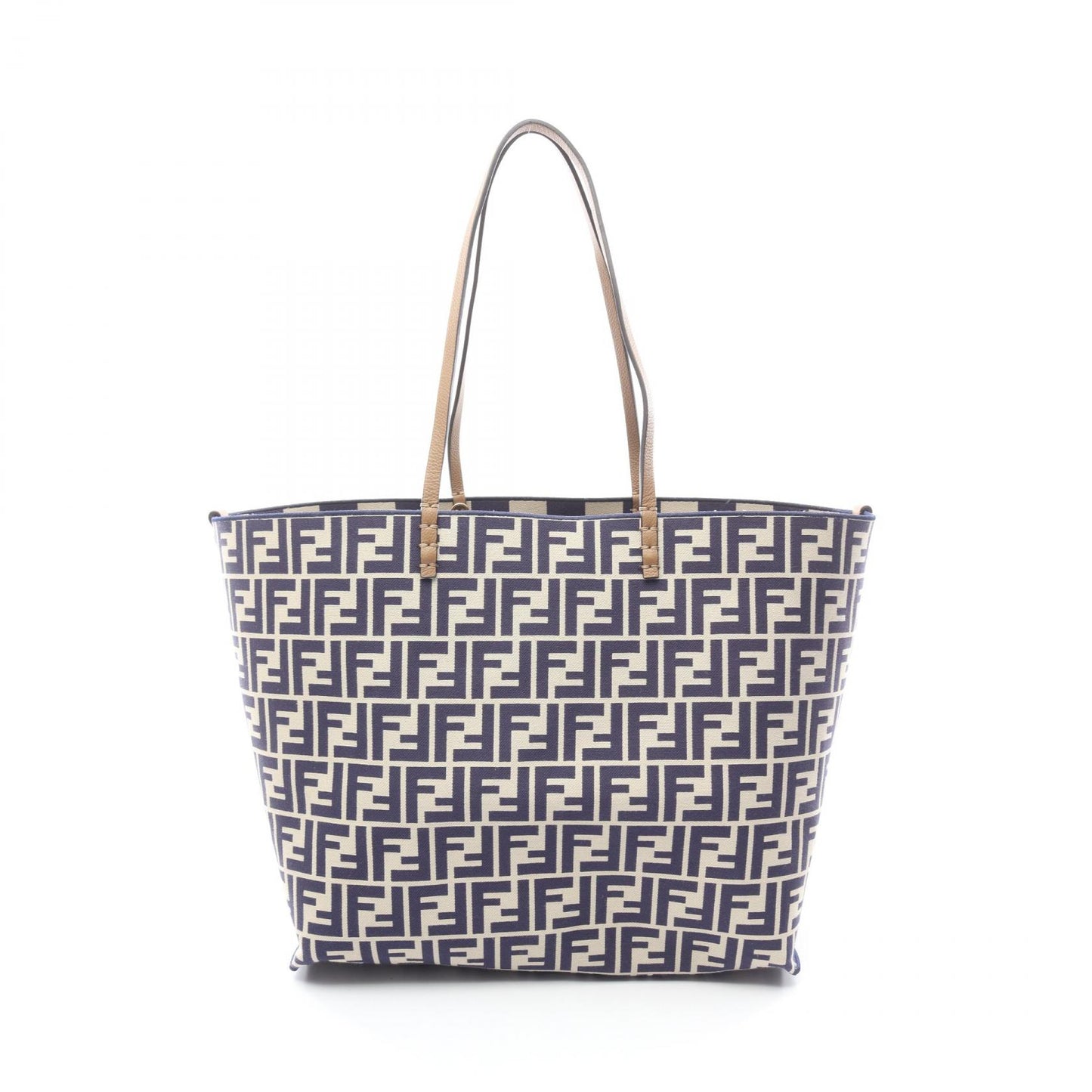 LARGE ROLL ショルダーバッグ トートバッグ キャンバス レザー ベージュ ネイビー リバーシブル フェンディ バッグ FENDI