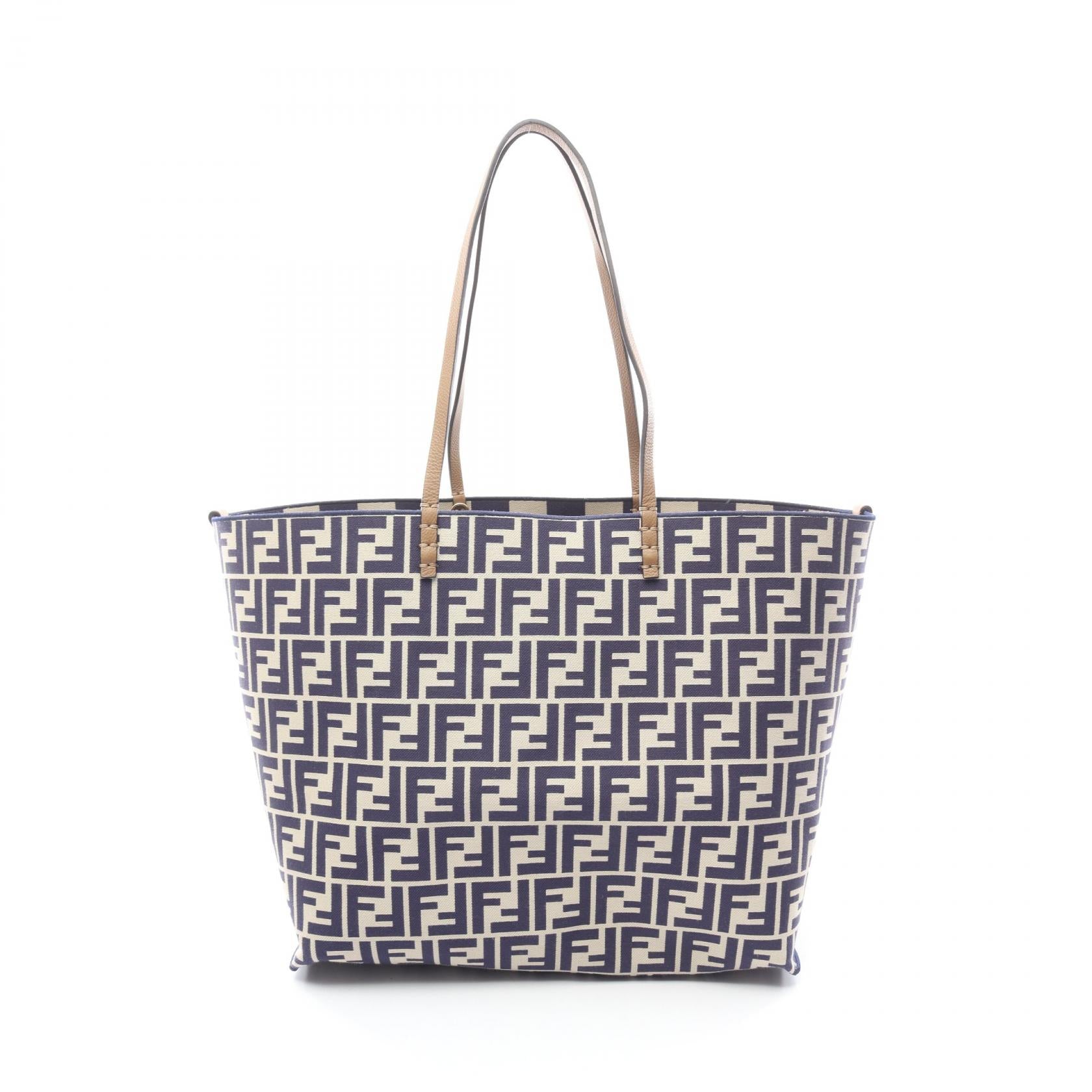 LARGE ROLL ショルダーバッグ トートバッグ キャンバス レザー ベージュ ネイビー リバーシブル フェンディ バッグ FENDI