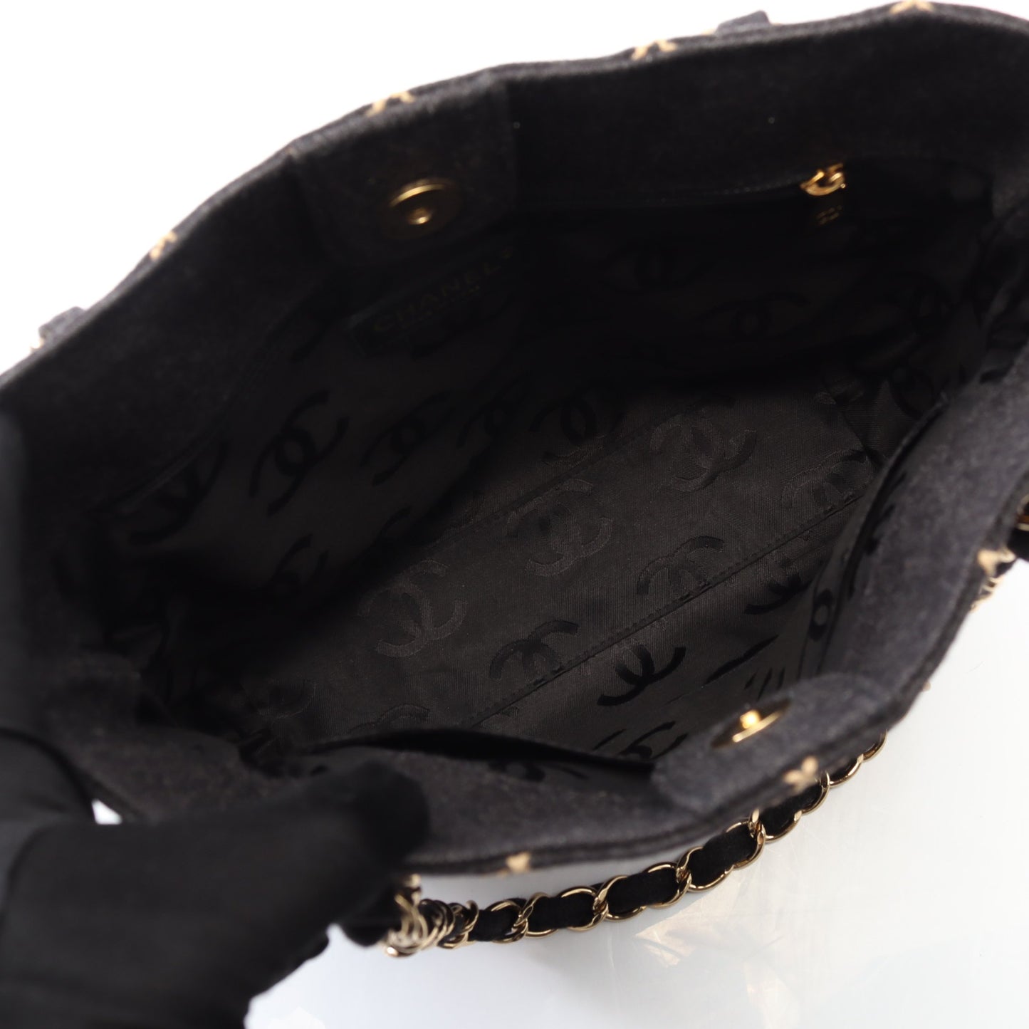 ワイルドステッチ チェーンショルダーバッグ チェーントートバッグ ウール ダークグレー ゴールド金具 シャネル バッグ CHANEL