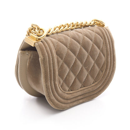 ボーイシャネル ミニ マトラッセ チェーンショルダーバッグ ベロア カーキブラウン ゴールド金具 シャネル バッグ CHANEL