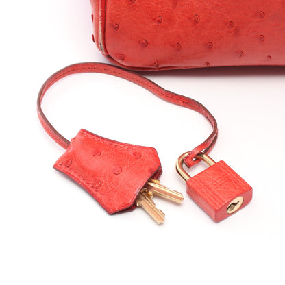 バーキン35 ルージュヴィフ ハンドバッグ オーストリッチ レッド ブラック ゴールド金具 ○Y刻印 エルメス バッグ HERMES