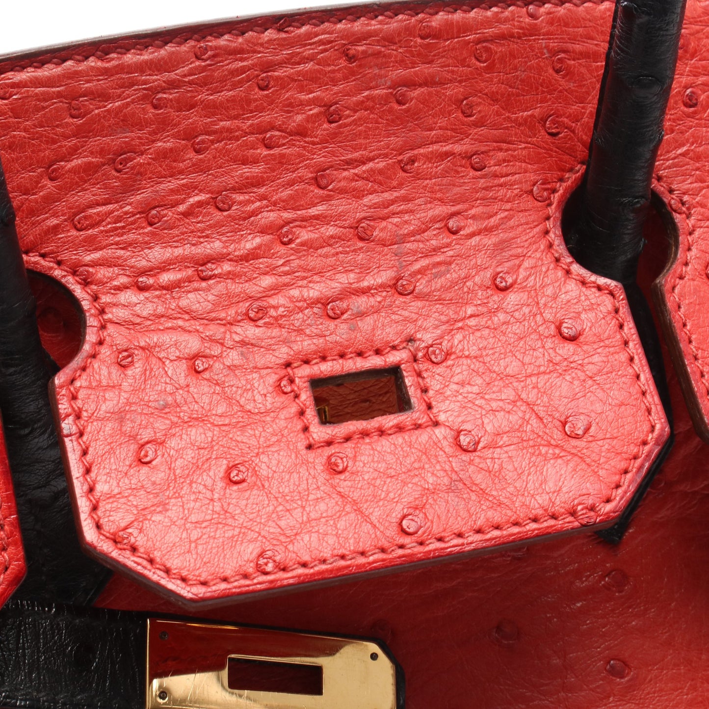 バーキン35 ルージュヴィフ ハンドバッグ オーストリッチ レッド ブラック ゴールド金具 ○Y刻印 エルメス バッグ HERMES