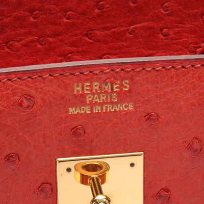バーキン35 ルージュヴィフ ハンドバッグ オーストリッチ レッド ブラック ゴールド金具 ○Y刻印 エルメス バッグ HERMES