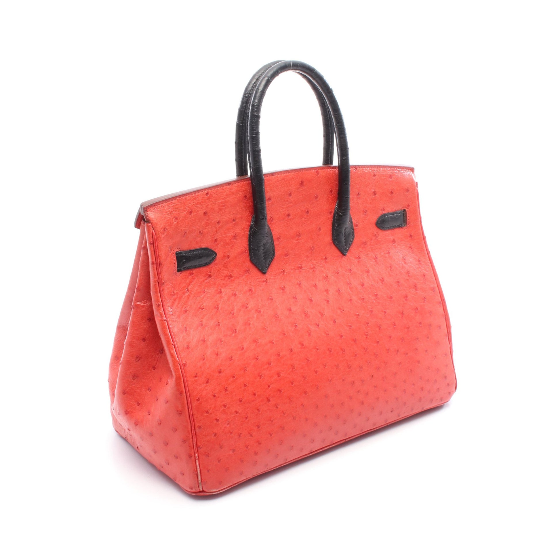 バーキン35 ルージュヴィフ ハンドバッグ オーストリッチ レッド ブラック ゴールド金具 ○Y刻印 エルメス バッグ HERMES