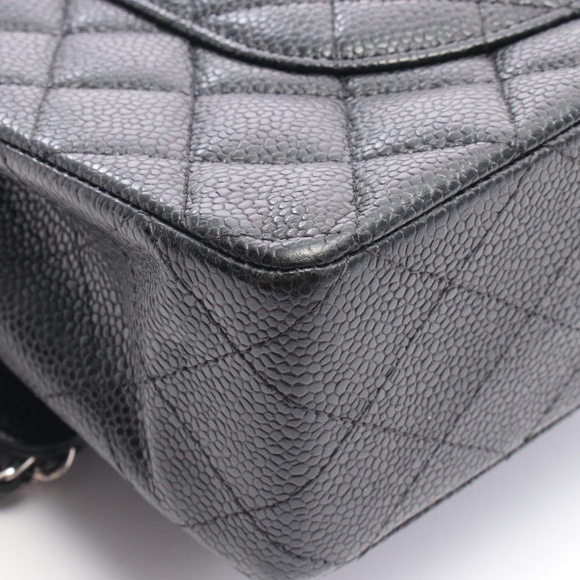マトラッセ Wフラップ Wチェーンショルダーバッグ キャビアスキン ブラック シルバー金具 シャネル バッグ CHANEL