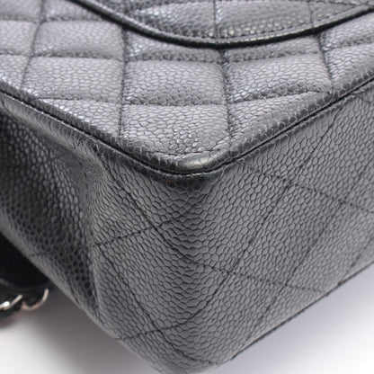 マトラッセ Wフラップ Wチェーンショルダーバッグ キャビアスキン ブラック シルバー金具 シャネル バッグ CHANEL