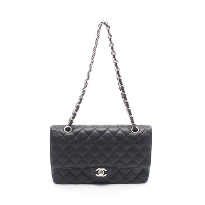 マトラッセ Wフラップ Wチェーンショルダーバッグ キャビアスキン ブラック シルバー金具 シャネル バッグ CHANEL